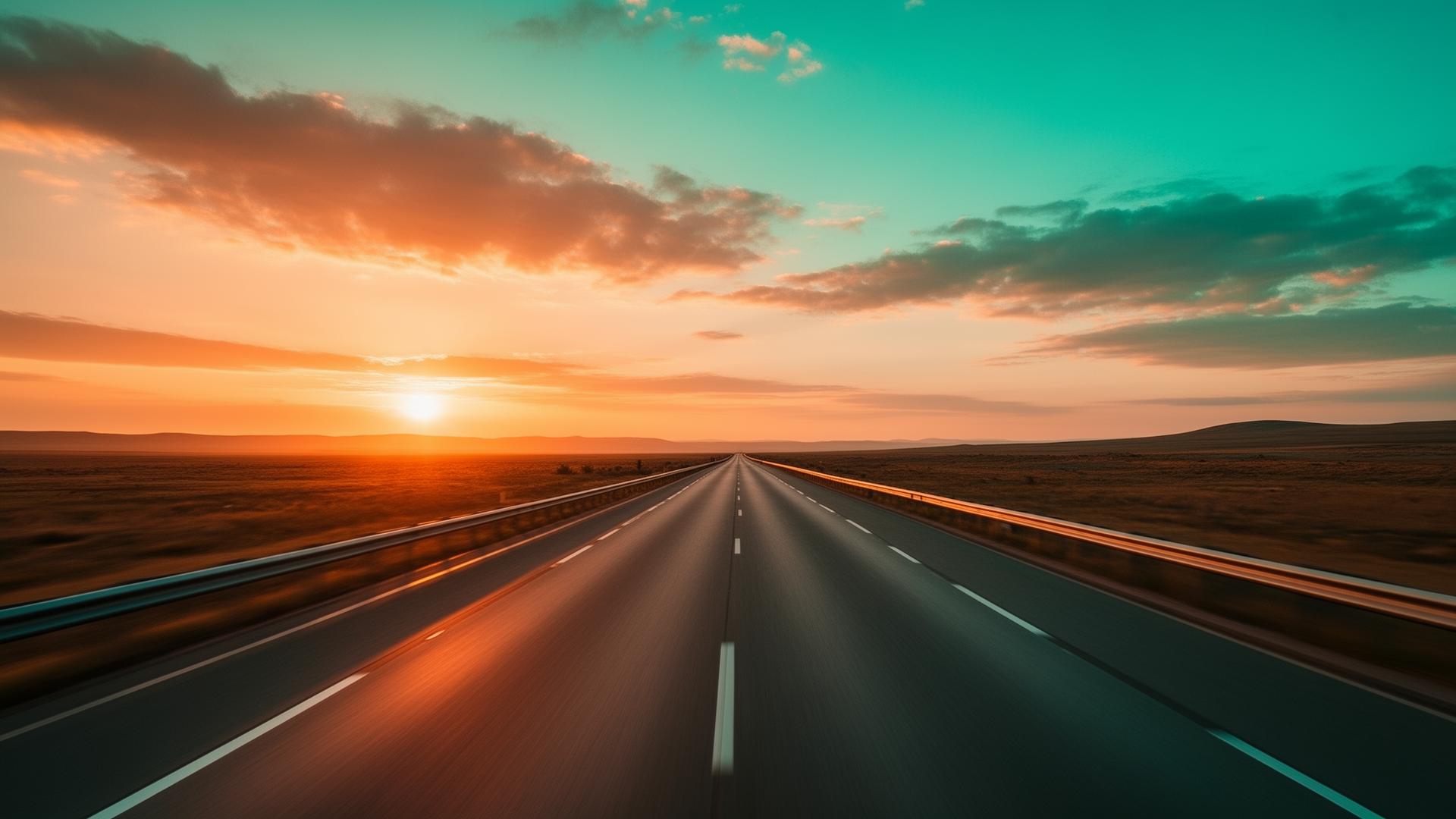 Carretera infinita al atardecer